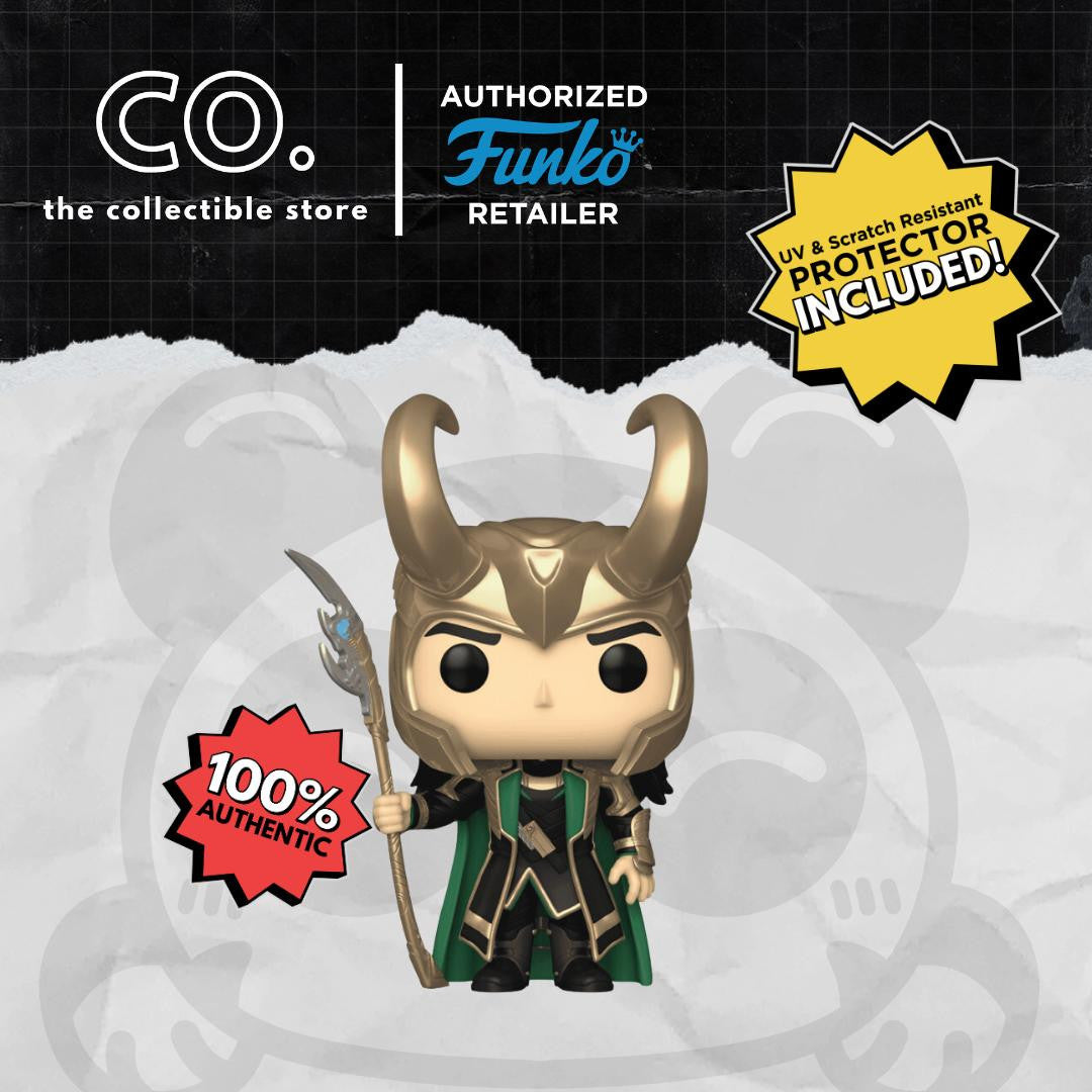 Funko Pop! Avengers Loki w/ Scepter #985 GITD Entertainment Earth with Protector