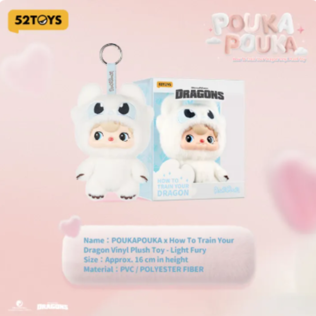 Light Fury - POUKAPOUKA x How To Train Your Dragon Plush Pendant Art Toy Blister Pack - 52TOYS (Officially Licensed Merchandise)