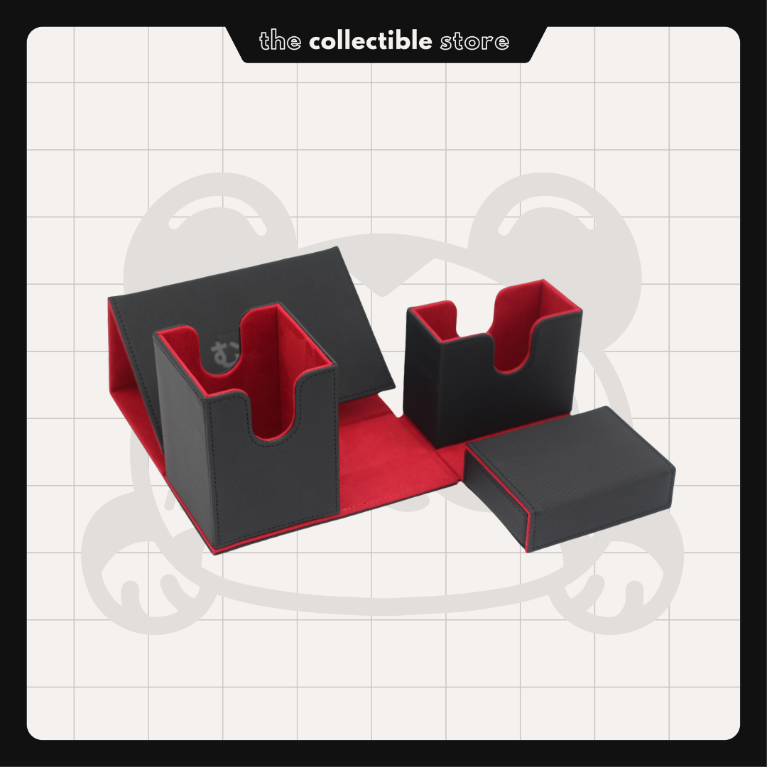 Premium PU Leather Deck Case w/ Dice Tray (Black/Red)